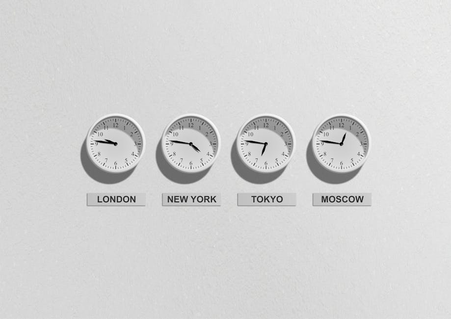 A world map with clock faces showing different times across multiple cities